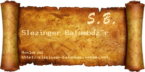 Slezinger Balambér névjegykártya